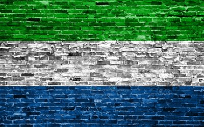 4k, Sierra Leona indicador, ladrillos textura, Africa, s&#237;mbolo nacional, Bandera de Sierra Leona, pared de ladrillo, Sierra Leona 3D flag, African countries, Sierra Leona
