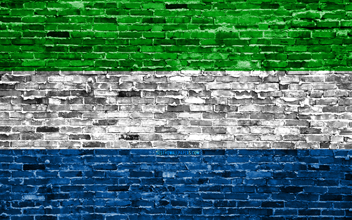 4k, Sierra Leone bayrağı, tuğla, doku, Afrika, Ulusal semboller, Sierra Leone Bayrağı, brickwall, Sierra Leone 3D bayrağı, Afrika &#252;lkeleri Sierra Leone