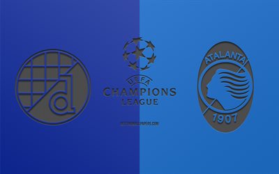 Dinamo Zagreb vs Atalanta, football match, 2019 Champions League, promo, blue background, creative art, UEFA Champions League, football