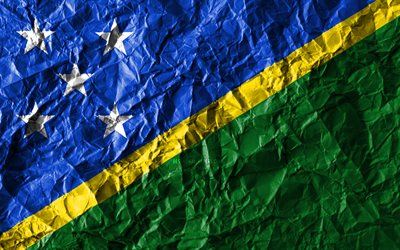 Solomon Islands flag, 4k, crumpled paper, Oceanian countries, creative, Flag of Solomon Islands, national symbols, Oceania, Solomon Islands 3D flag, Solomon Islands