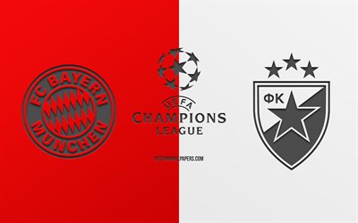 Bayern Munich vs Crvena Zvezda, football match, 2019 Champions League, promo, red white background, creative art, UEFA Champions League, football