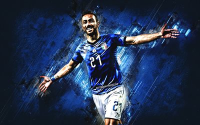 Fabio Quagliarella, Italy national football team, portrait, blue stone background, creative art, Italy, football