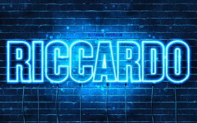 Riccardo, 4k, wallpapers with names, Riccardo name, blue neon lights, Happy Birthday Riccardo, popular italian male names, picture with Riccardo name