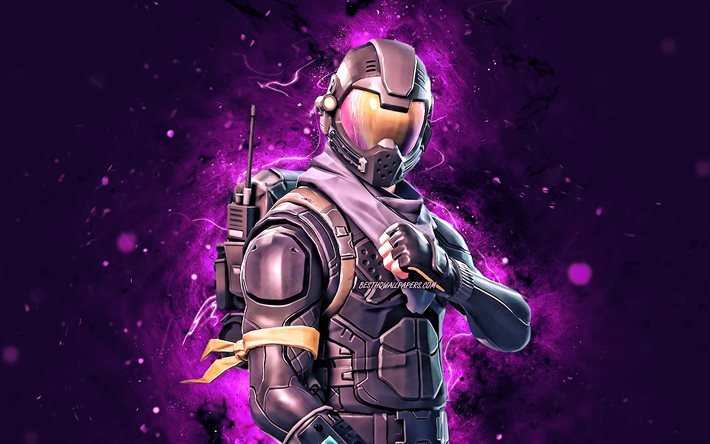 Rogue Agent, 4k, luci al neon viola, giochi 2020, Fortnite Battle Royale, personaggi Fortnite, Rogue Agent Skin, Fortnite, Rogue Agent Fortnite