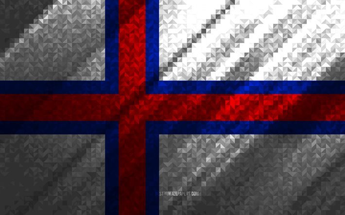 Faroe Adaları Bayrağı, &#231;ok renkli soyutlama, Faroe Adaları mozaik bayrağı, Avrupa, Faroe Adaları, mozaik sanatı, Faroe Adaları bayrağı