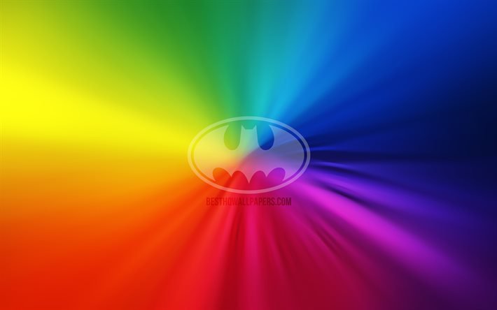バットマンのロゴ, 4k, vortex, スーパーヒーロー, 虹の背景, creative：クリエイティブ, アートワーク, バットマン