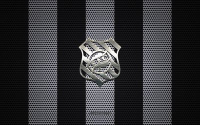 Figueirense FC logo, clube de futebol brasileiro, emblema do metal, fundo de malha de metal branco preto, Figueirense FC, S&#233;rie B, Florian&#243;polis, Brasil, futebol