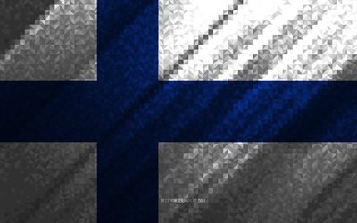 Flag of Finland, multicolored abstraction, Finland mosaic flag, Europe, Finland, mosaic art, Finland flag