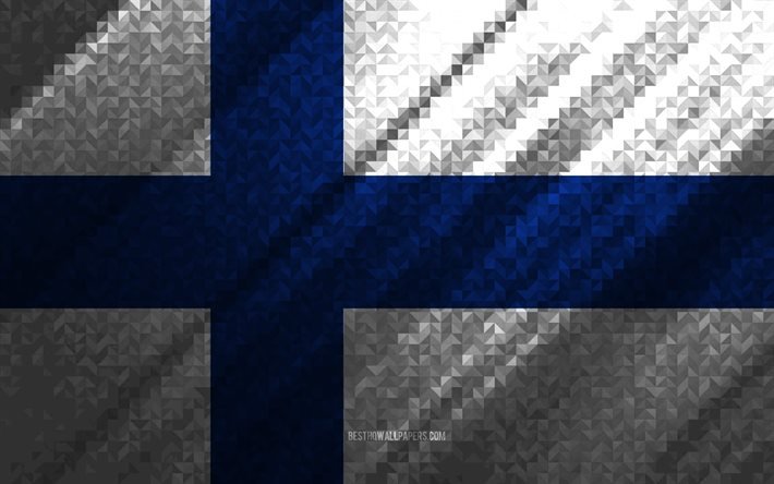 Bandeira da Finl&#226;ndia, abstra&#231;&#227;o multicolorida, bandeira do mosaico da Finl&#226;ndia, Europa, Finl&#226;ndia, arte do mosaico, bandeira da Finl&#226;ndia