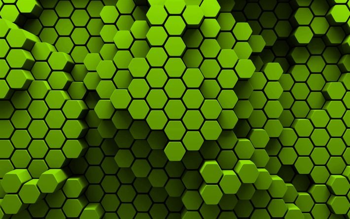lime hexagons, 4k, 3D art, creative, honeycomb, hexagons patterns, lime hexagons background, hexagons textures, lime backgrounds, hexagons texture