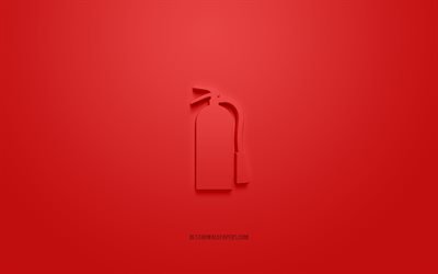 Fire extinguisher 3d icon, red background, 3d symbols, Fire extinguisher, creative 3d art, 3d icons, Fire extinguisher sign, Fire fighting 3d icons