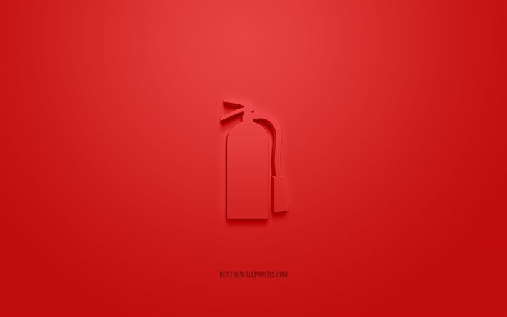 Fire extinguisher 3d icon, red background, 3d symbols, Fire extinguisher, creative 3d art, 3d icons, Fire extinguisher sign, Fire fighting 3d icons