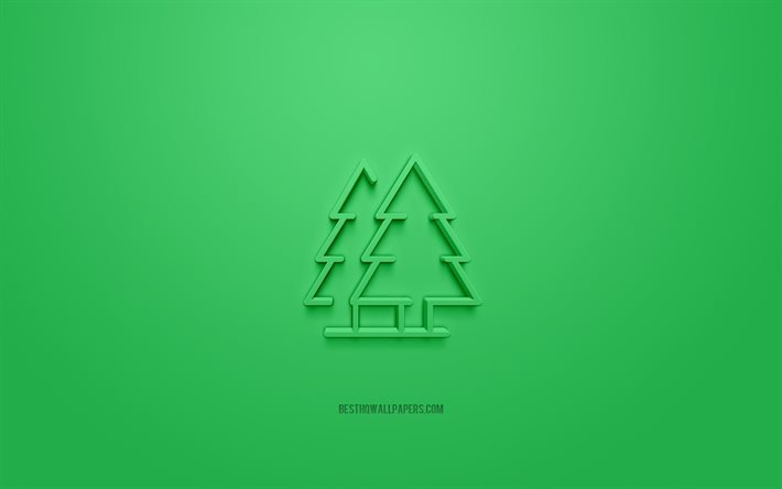 Forest 3d icon, green background, 3d symbols, Forest, creative 3d art, 3d icons, Forest sign, Nature 3d icons, Eco 3d icon
