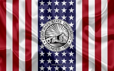 Fort Hays State University Emblem, amerikansk flagga, Fort Hays State University logotyp, Hays, Kansas, USA, Fort Hays State University