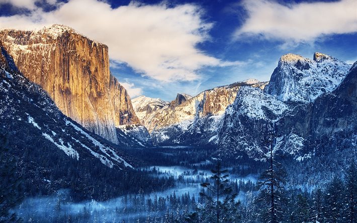 El Parque Nacional de Yosemite, en estados unidos, invierno, bosque, monta&#241;as, California, estados UNIDOS