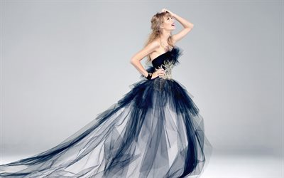 Taylor Swift, meikki, Amerikkalainen laulaja, blondi, kaunis tytt&#246;, ylellinen sininen mekko