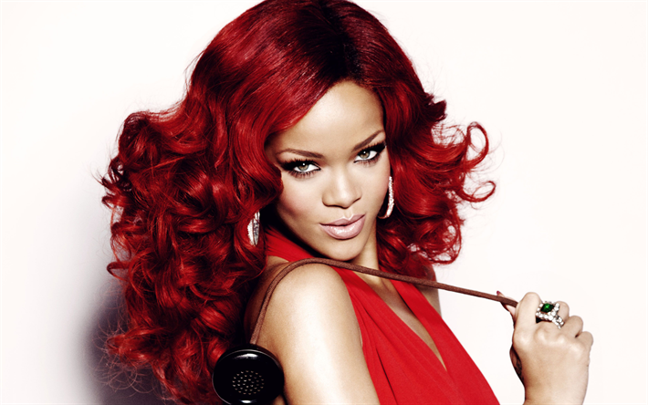 Rihanna, la cantante Americana, in abito rosso, ritratto, servizio fotografico, Robyn Rihanna Fenty