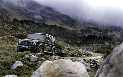 Mercedes-Benz G-Klass, 2019, 4k, SUV, G-Klass uppdatering, off-road, berg, Mercedes, Magna Steyr