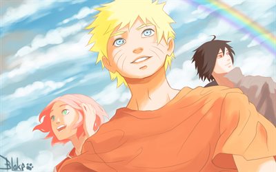 4k, Uzumaki Naruto, Haruno Sakura, Uchiha Sasuke, el manga, el Equipo 7 Naruto
