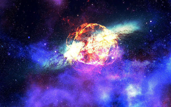 fire ball, 4k, galaxy, Sci-Fi, nebula, art, universe