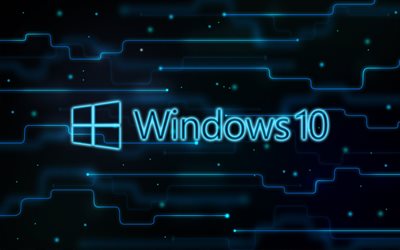 ويندوز 10, الإبداعية, الفن الرقمي, خلفية زرقاء, شعار, ويندوز 10 شعار, مايكروسوفت