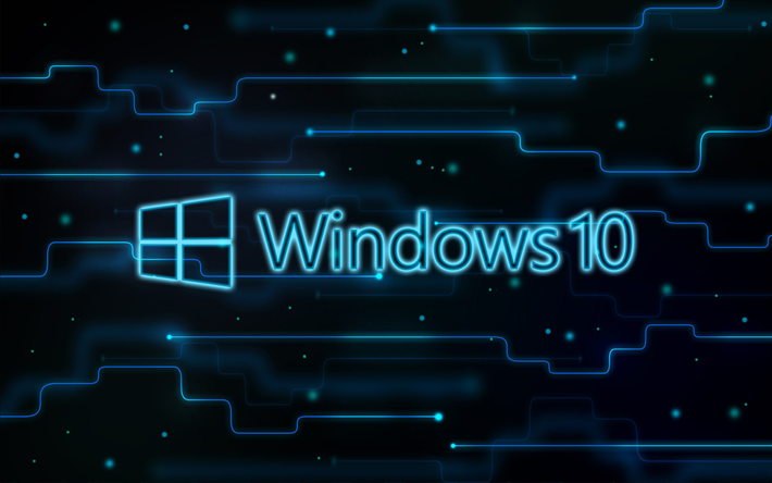 Windows 10, creative, digital art, blue background, logo, Windows 10 logo, Microsoft