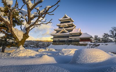Toji Temple, 4k, inverno, Kyoto, giapponese, punti di riferimento, Giappone