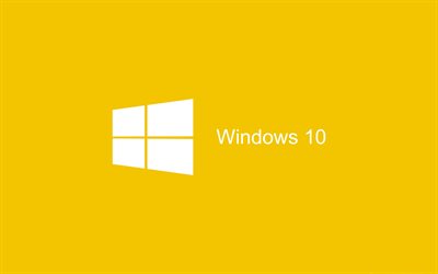 Windows 10, minimal, art, yellow background, logo, Windows 10 logo, Microsoft