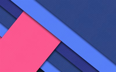材料設計, 4k, ピンクと青の, ライン, 青色の背景, android lollipop, 創造, 幾何学的形状, 幾何学