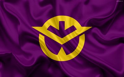 Flag of Okayama Prefecture, Japan, purple flag, 4k, silk flag, Okayama Prefecture, symbols of Japanese prefectures, emblem