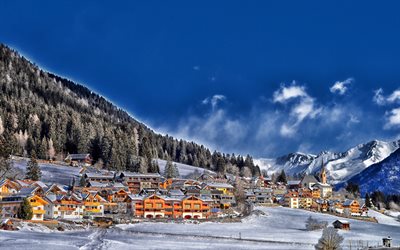 La France, 4k, station, hiver, Alpes, montagnes, HDR