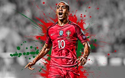 Joao Mario, Portugal national football team, midfielder, Portuguese football player, creative flag of Portugal, paint splashes, Portugal, football