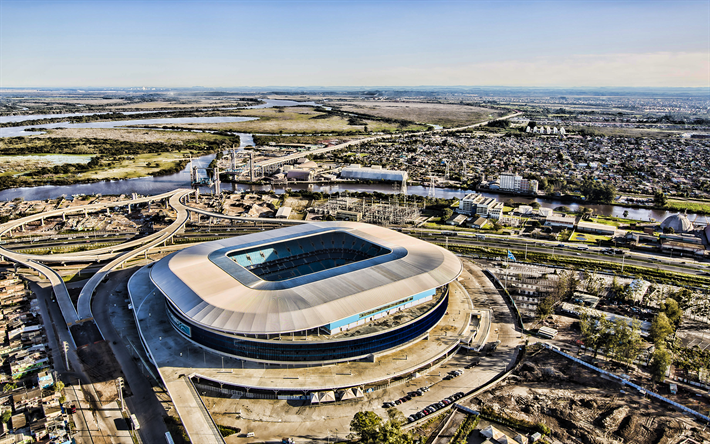 4k, Gremio stadium, panorama, aerial view, Gremio FC, soccer, HDR, Arena Gremio, football stadium, Brazil, Gremio new stadium, brazilian stadiums