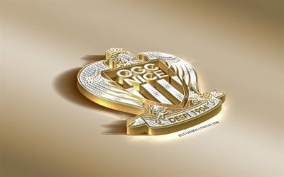 1 OGC Nice, Fransız Futbol Kul&#252;b&#252;, altın g&#252;m&#252;ş logo, G&#252;zel, Fransa, İzle, 3d altın amblemi, yaratıcı 3d sanat, futbol