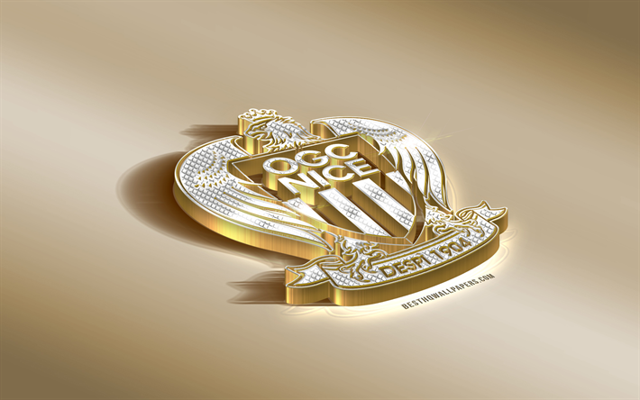 OGC Nice, Ranskan football club, golden hopea logo, Mukava, Ranska, League 1, 3d kultainen tunnus, luova 3d art, jalkapallo