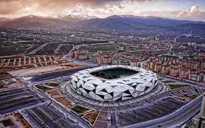 Torquay Arena, 4k, sunset, aerial view, soccer, Konya City Stadium, Konyaspor Stadium, Konya, Turkey, turlish stadiums