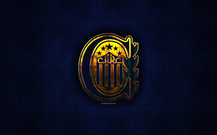 Rosario Central, Argentine football club, blue metal texture, metal logo, emblem, Rosario, Argentina, Argentine Primera Division, Argentine Superleague, creative art, football