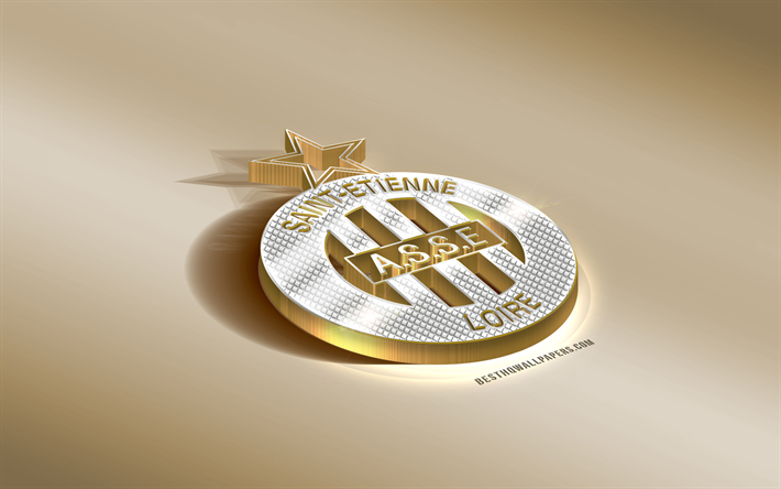 AS Saint-Etienne, Ranskan football club, golden hopea logo, Saint-Etienne, Ranska, League 1, 3d kultainen tunnus, luova 3d art, jalkapallo