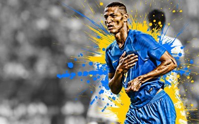 Richarlison, Brazil national football team, striker, Brazilian football player, paint splashes, football, Richarlison de Andrade