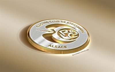 1 RC Strasbourg Alsace, Fransız Futbol Kul&#252;b&#252;, altın g&#252;m&#252;ş logo, Strazburg, Fransa, İzle, 3d altın amblemi, yaratıcı 3d sanat, futbol