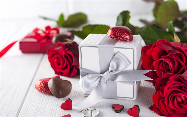 Dia Dos Namorados, rosas vermelhas, 14 de fevereiro, presentes, chocolates, romance