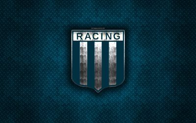 Racing Club, Argentine football club, blue metal texture, metal logo, emblem, Avellaneda, Argentina, Argentine Primera Division, Argentine Superleague, creative art, football, Racing FC