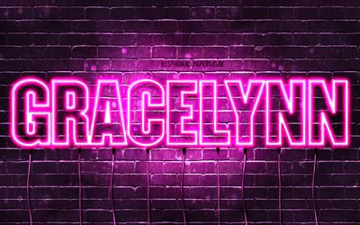 Gracelynn, 4k, taustakuvia nimet, naisten nimi&#228;, Gracelynn nimi, violetti neon valot, vaakasuuntainen teksti, kuva Gracelynn nimi