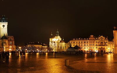 Praga, A capital da rep&#250;blica checa, Rep&#250;blica Checa, pra&#231;a da cidade, noite, Praga paisagem urbana