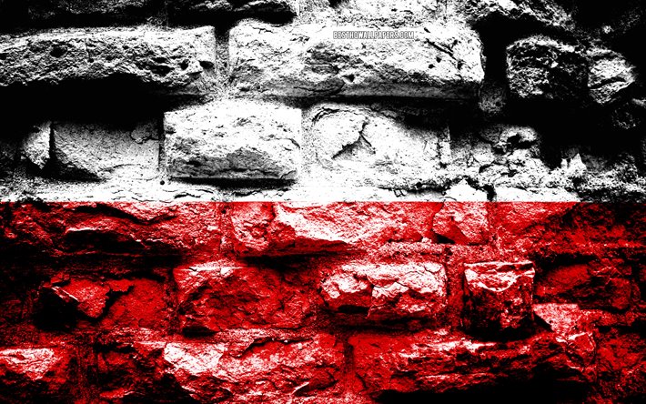 Poland flag, grunge brick texture, Flag of Poland, flag on brick wall, Poland, Europe, flags of european countries