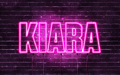 Kiara, 4k, taustakuvia nimet, naisten nimi&#228;, Kiara nimi, violetti neon valot, vaakasuuntainen teksti, kuva Kiara nimi