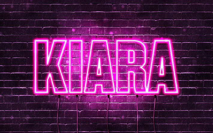 Kiara, 4k, wallpapers with names, female names, Kiara name, purple neon lights, horizontal text, picture with Kiara name
