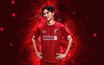 Takumi Minamino, 4k, 2020, Liverpool FC, japanska fotbollsspelare, fotboll, Minamino, Premier League, LFC, neon lights, England, Takumi Minamino Liverpool