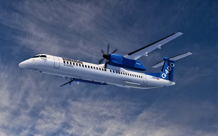 Bombardier Q400, passenger plane, air travel, airplane in the sky, Bombardier Q Series, Q400, Bombardier Aerospace