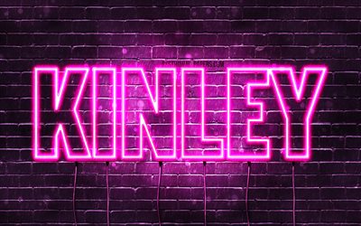 Kinley, 4k, adları Kinley adı ile, Bayan isimleri, Kinley adı, mor neon ışıkları, yatay metin, resim ile duvar kağıtları